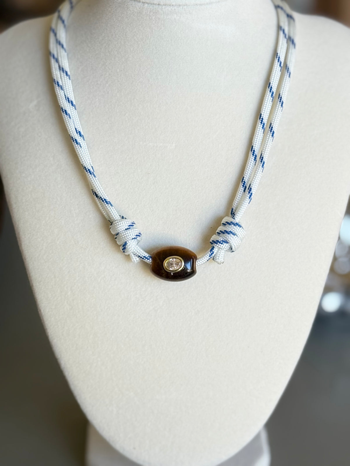 The Gemma - Blue White Cord + Tortoise gemstone