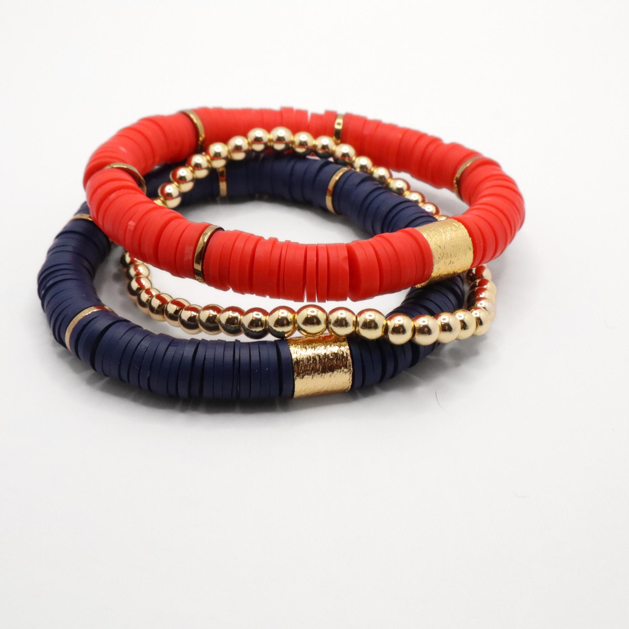 Navy Blue and Red Game Day Bracelet Stack