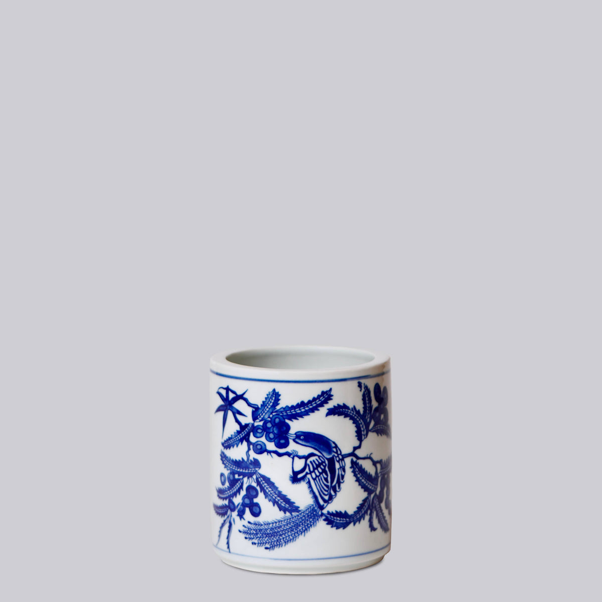 Small Cachepot -  Blue and White Porcelain Bird and Flower