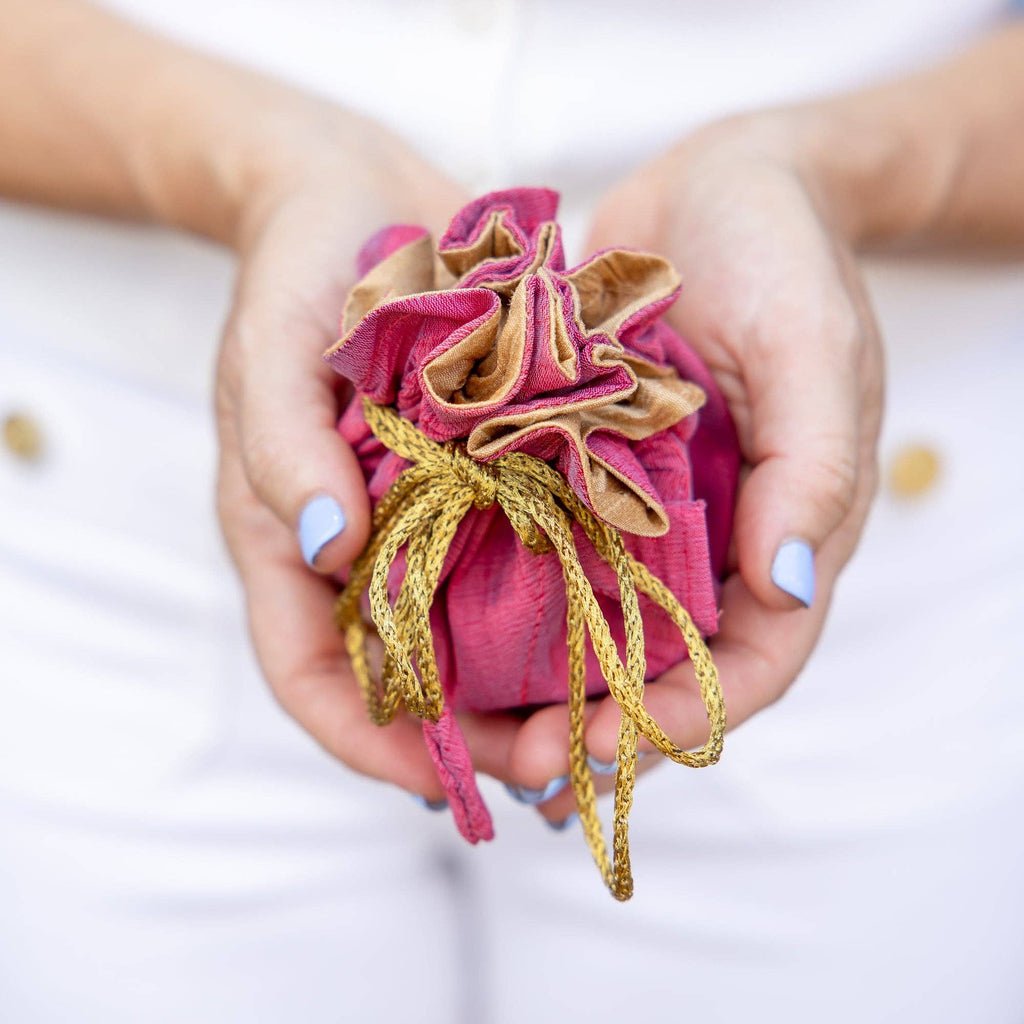 Travel Jewelry Bag- Small Rhubarb with Champagne Lining