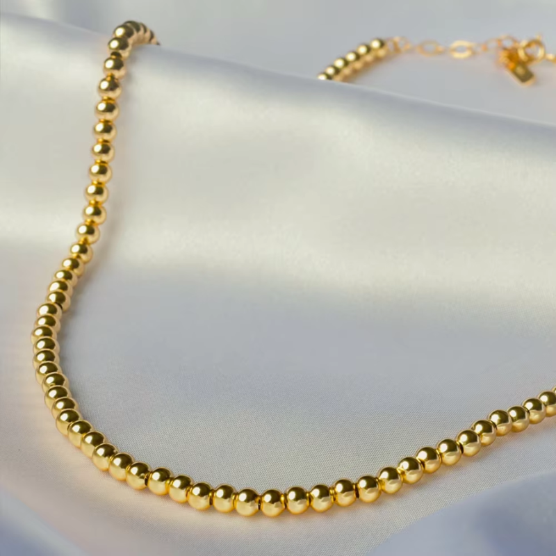 The Cora - 3 mm Gold Beaded Necklace 18K Gold Non Tarnish Water Resistant