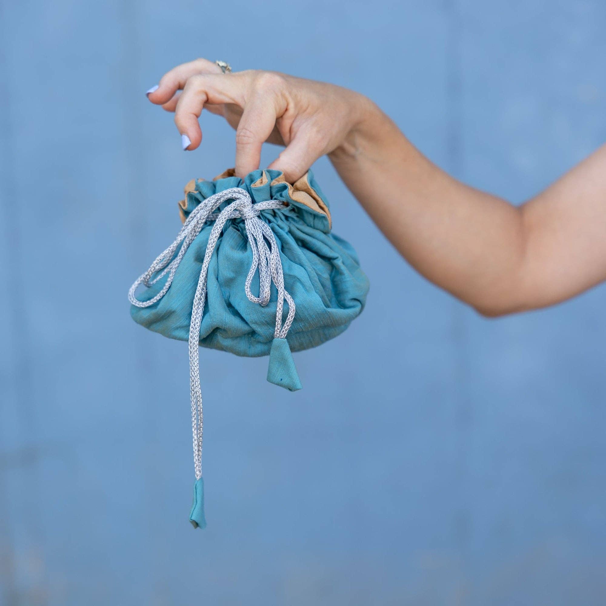 Travel Jewelry Bag - Medium - Aegan Blue with Champagne Lining