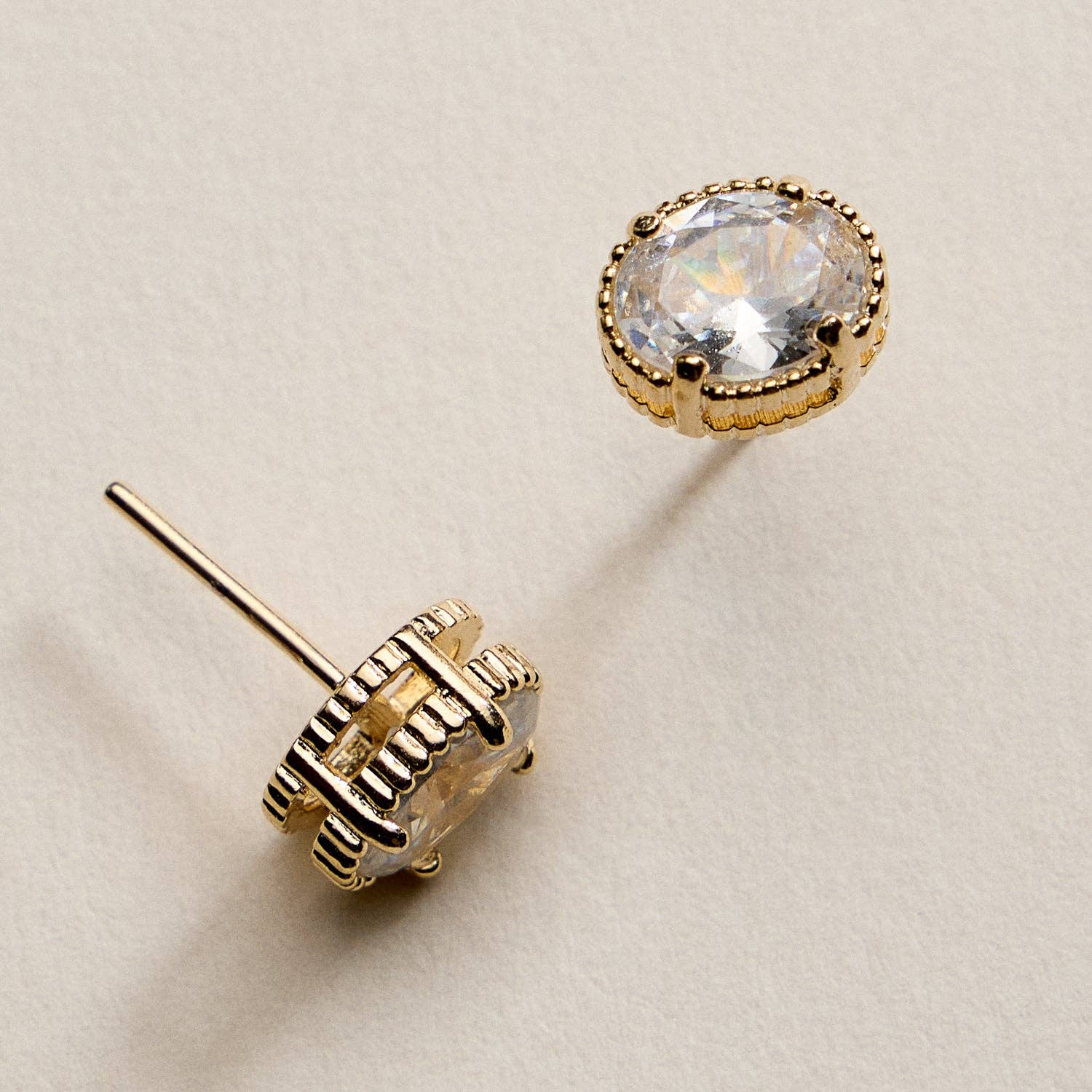 Bessie - Oval CZ Stud Earrings- 18k Gold Filled