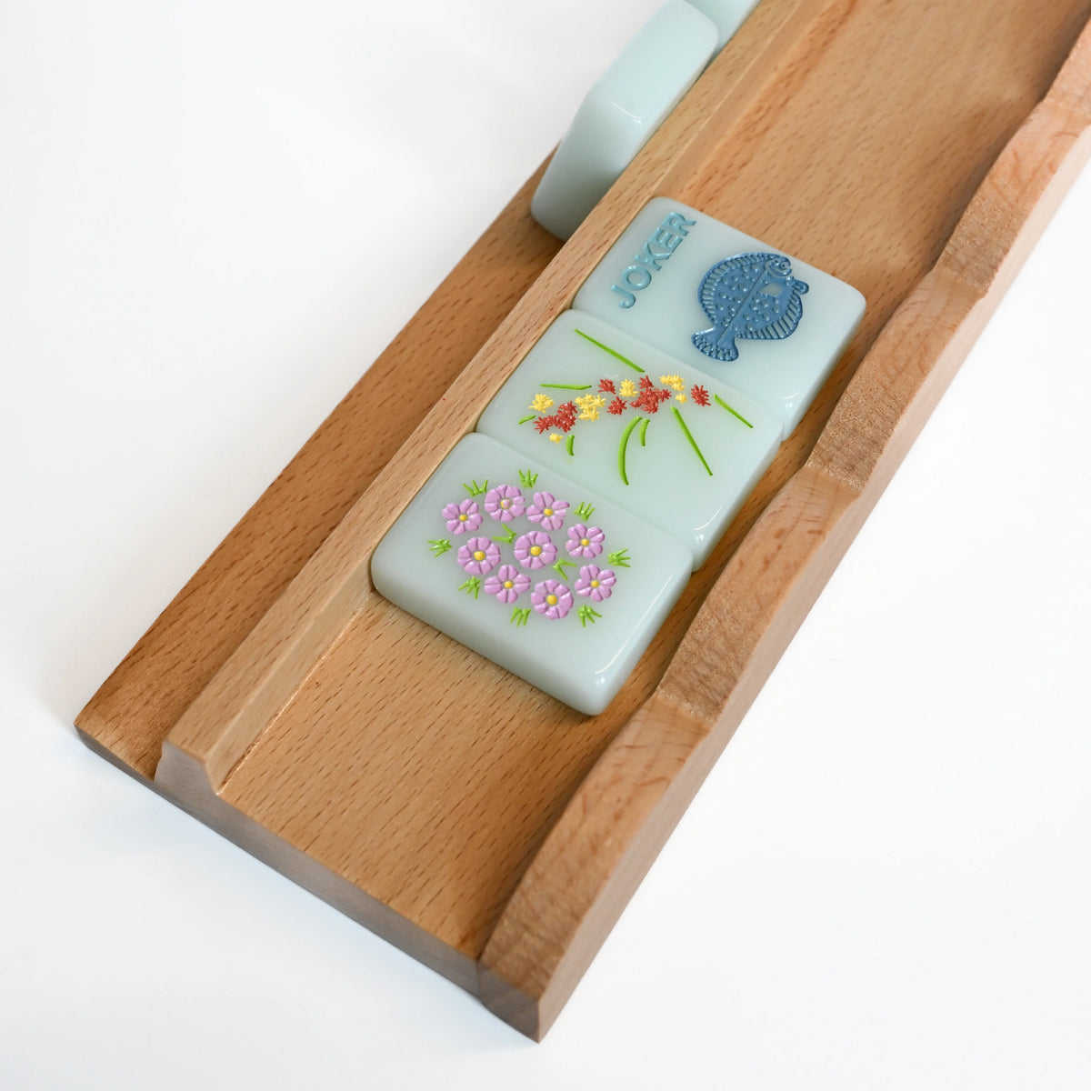 20" Luxury BeachWood Mahjong Racks with Magnetic Scalloped Pushers