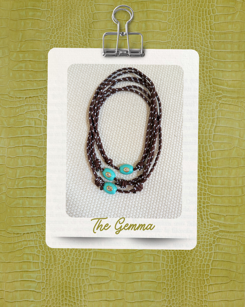 The Gemma - Brown White Cord + Turquoise gemstone