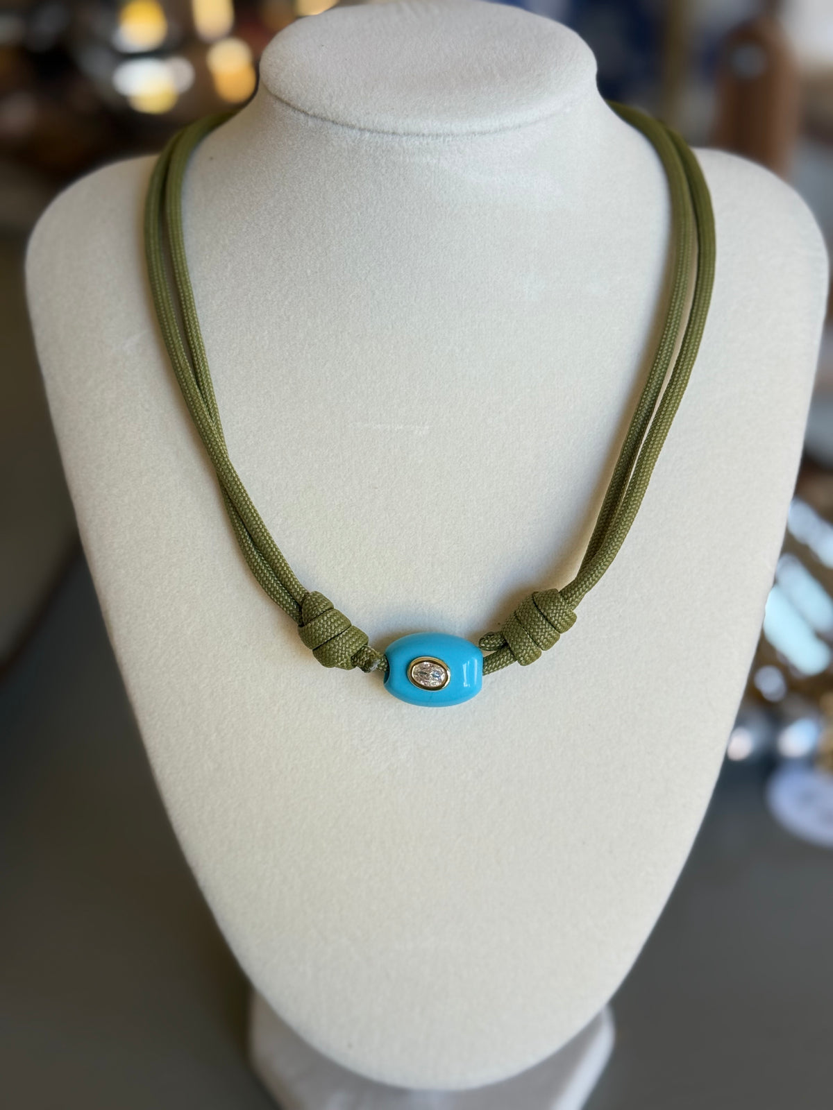 The Gemma - Green Cord + Turquoise gemstone
