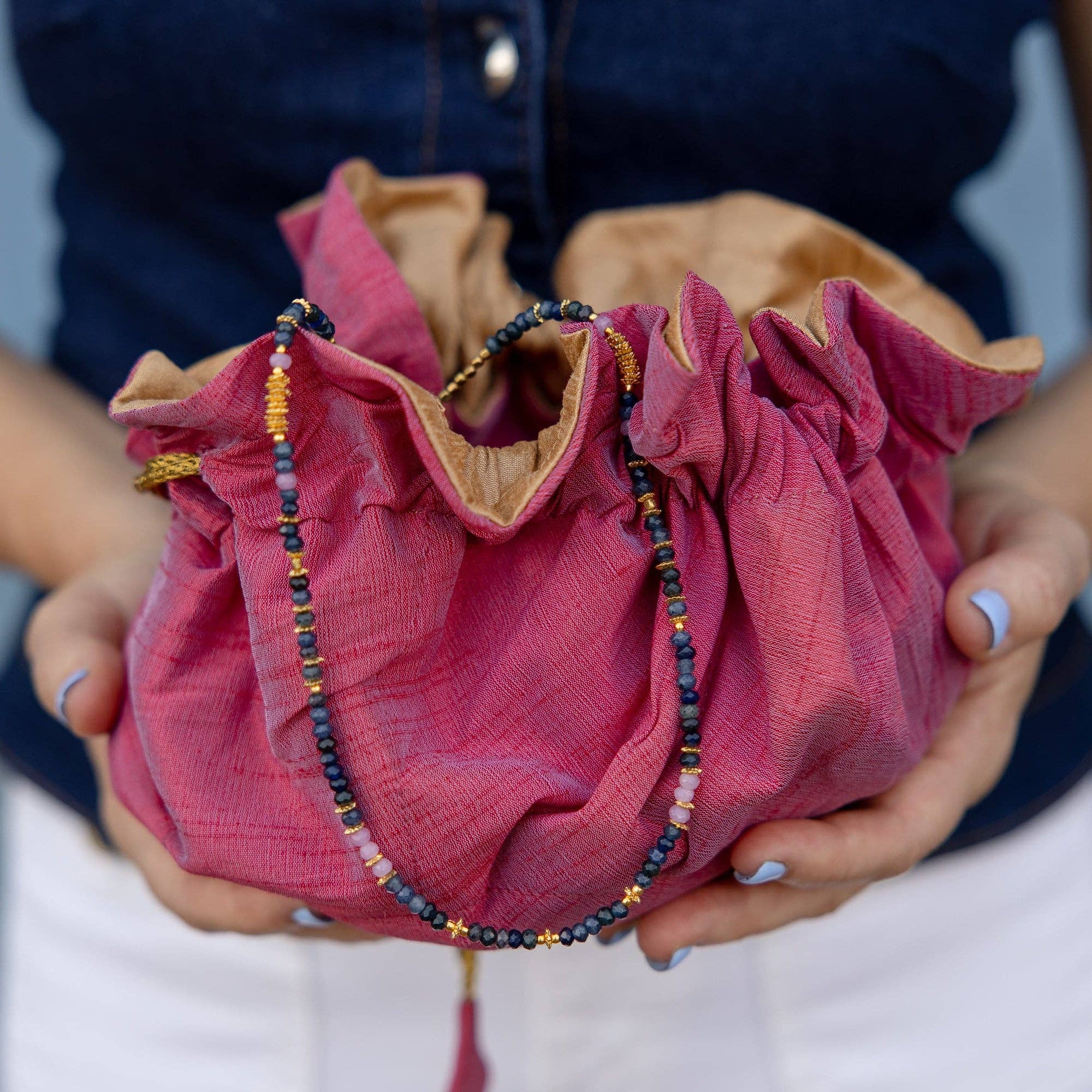 Travel Jewelry Bag-Medium - Rhubarb with Champagne Lining