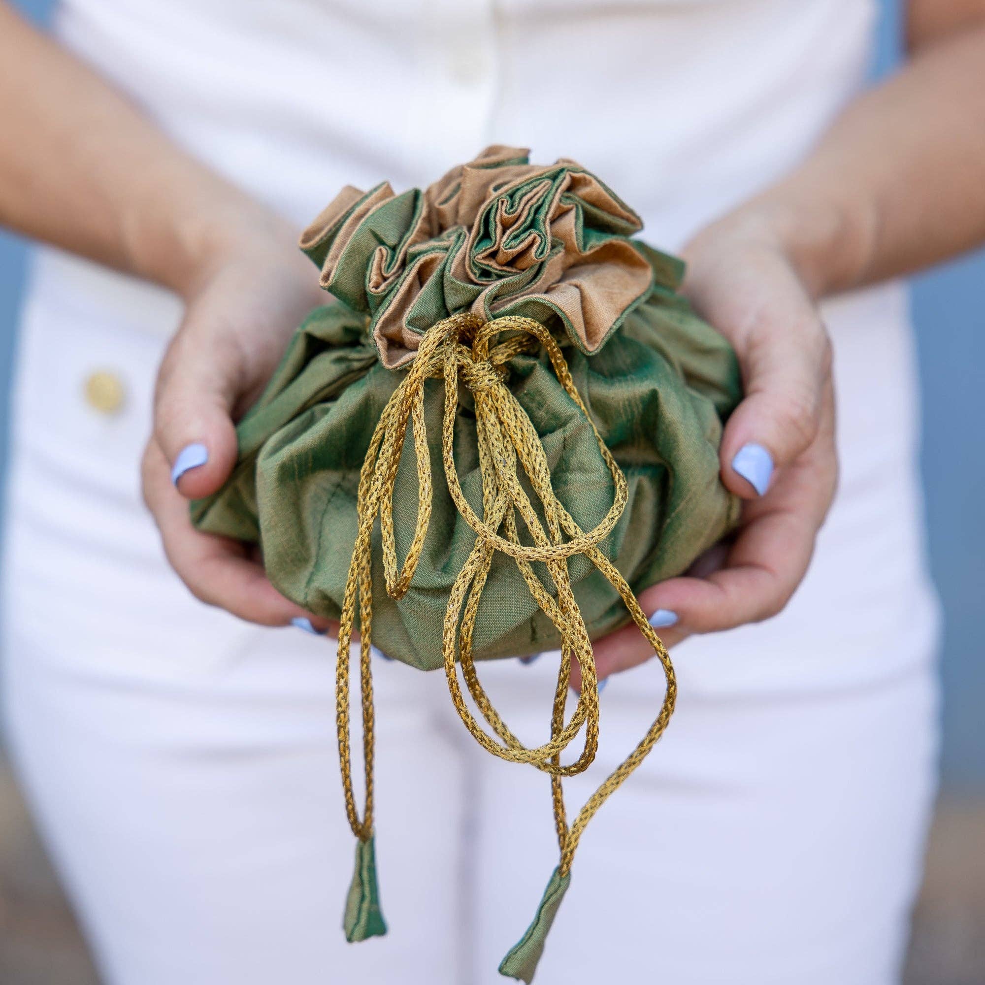 Travel Jewelry Bag- Medium - Moss with Champagne Lining