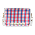 Red and Blue Gingham Clear Stadium Bag with White Bamboo