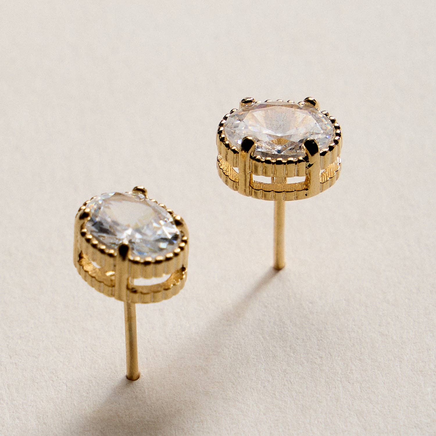 Bessie - Oval CZ Stud Earrings- 18k Gold Filled
