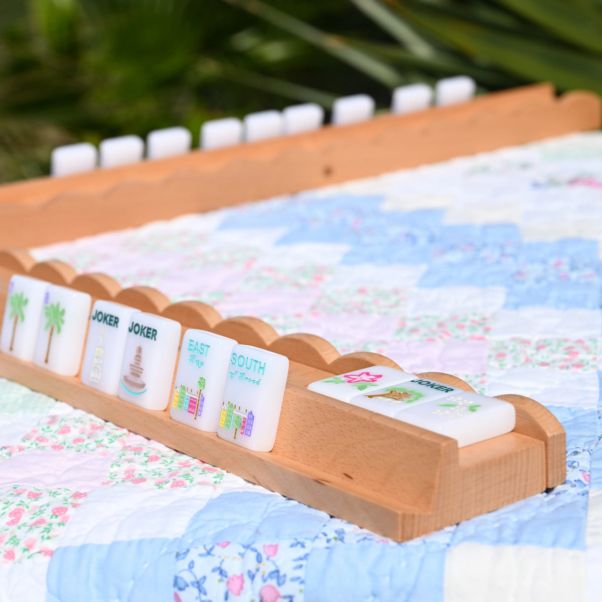 20" Luxury BeachWood Mahjong Racks with Magnetic Scalloped Pushers