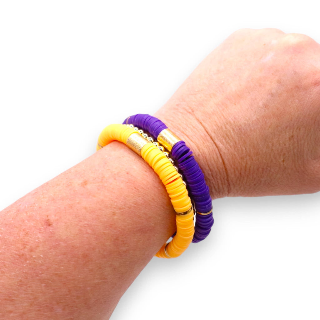 Gold Purple Game Day Bracelet Stack
