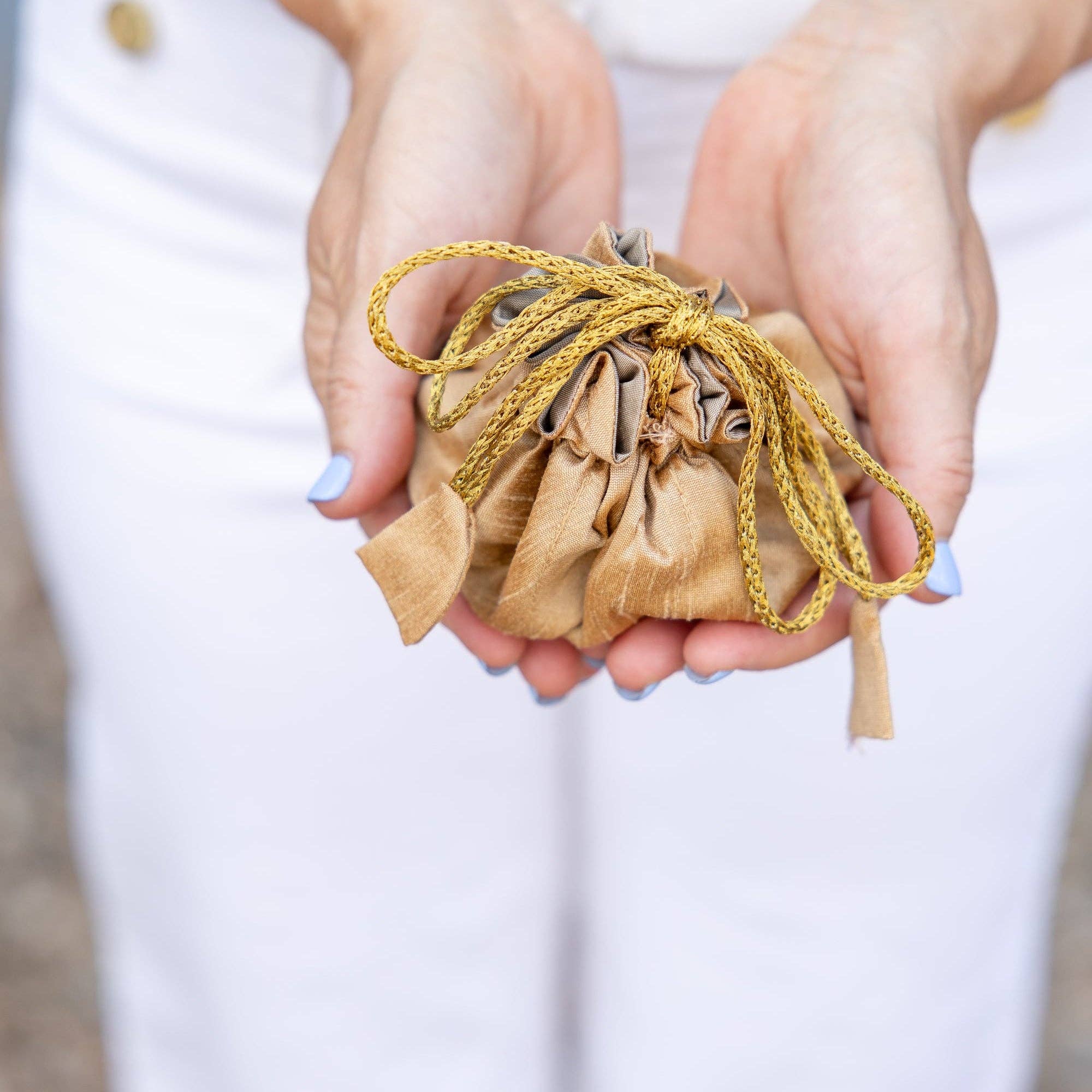 Travel Jewelry Bag- Small - Champagne with Taupe Lining