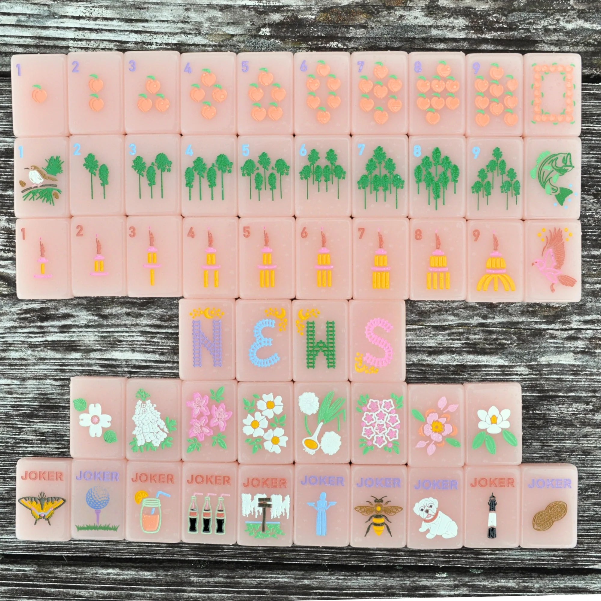 Mahjong Tile Set - Middle and Main Peach and Pine Tiles - A Georgia Inspired Mahjong Tile Set