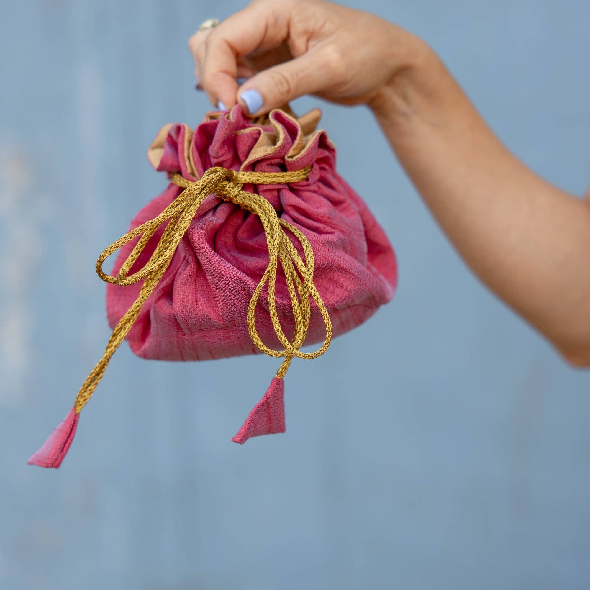 Travel Jewelry Bag-Medium - Rhubarb with Champagne Lining