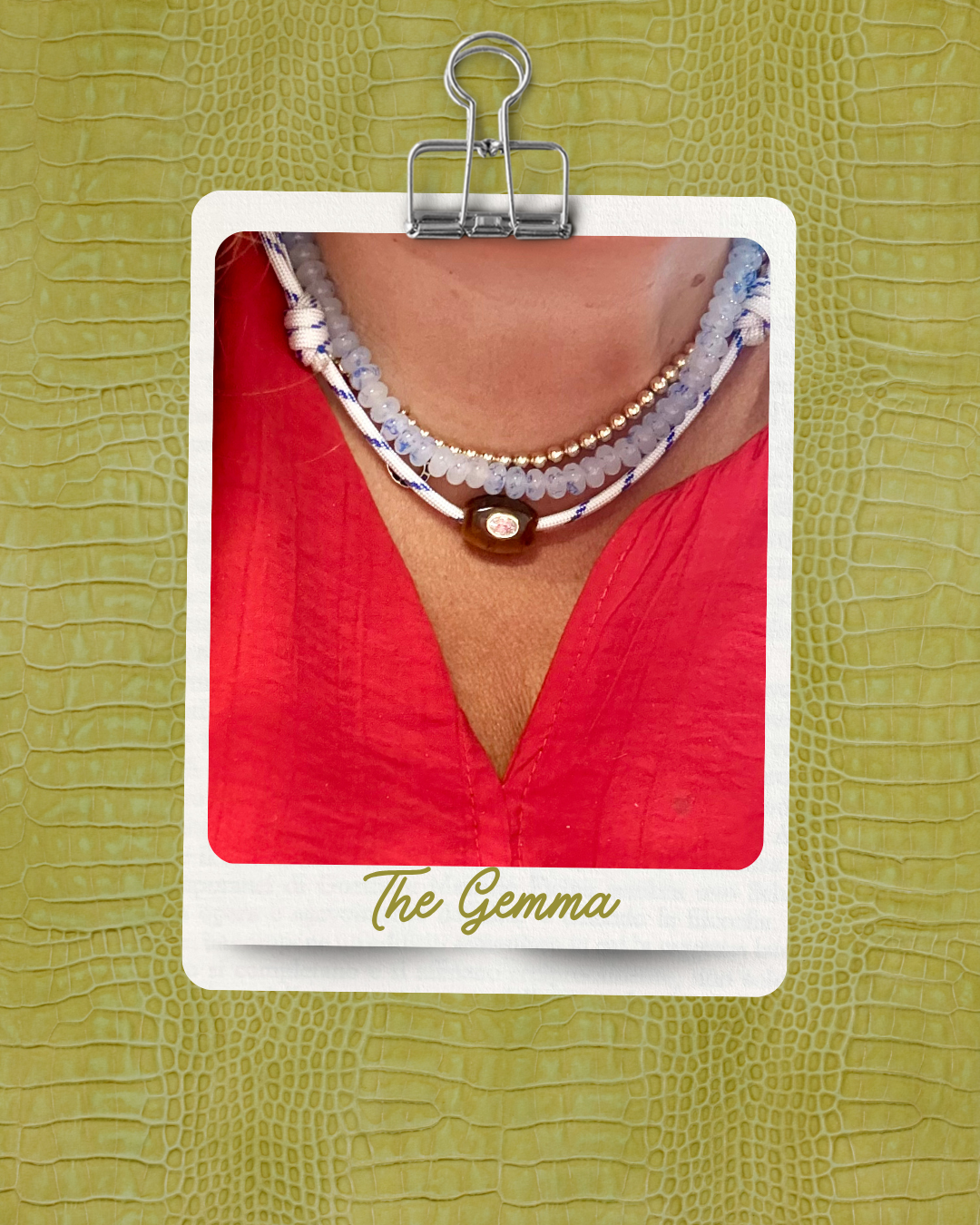 The Gemma - Blue White Cord + Tortoise gemstone