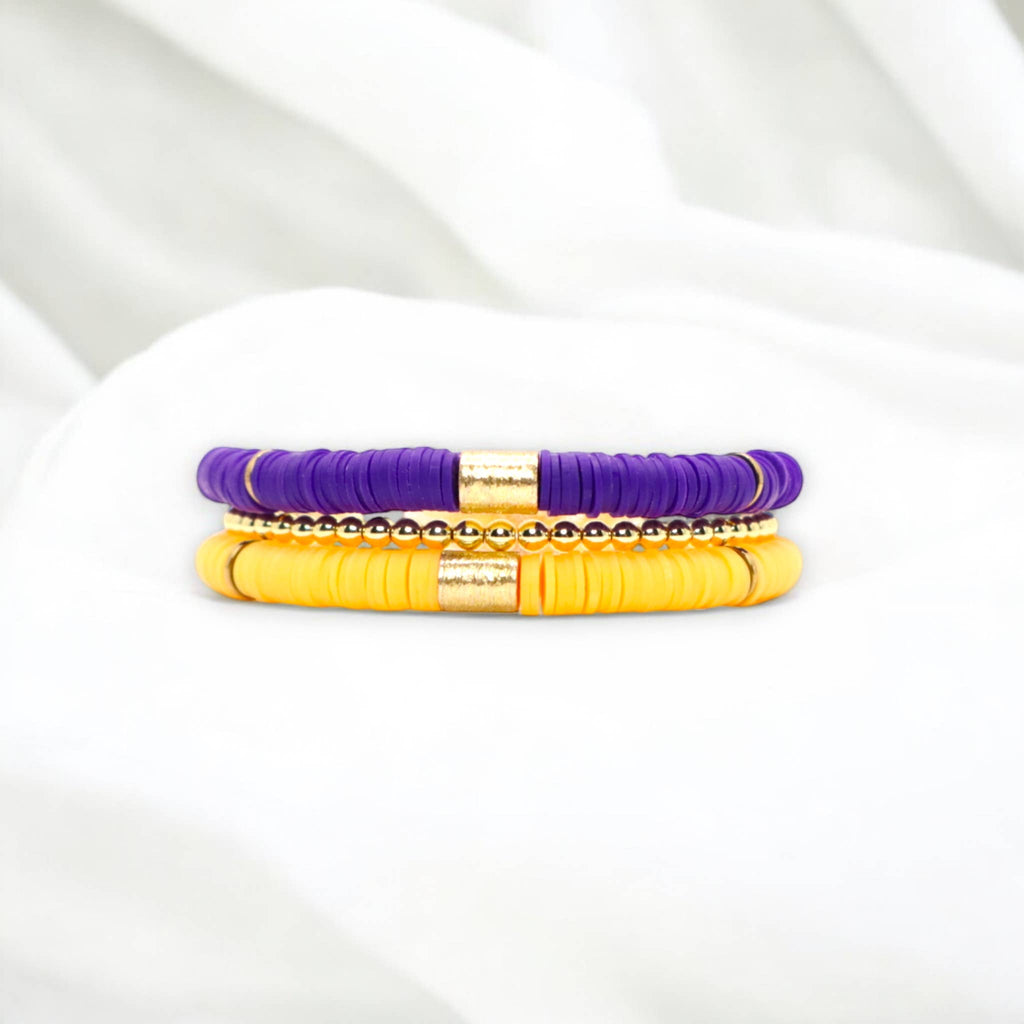 Gold Purple Game Day Bracelet Stack