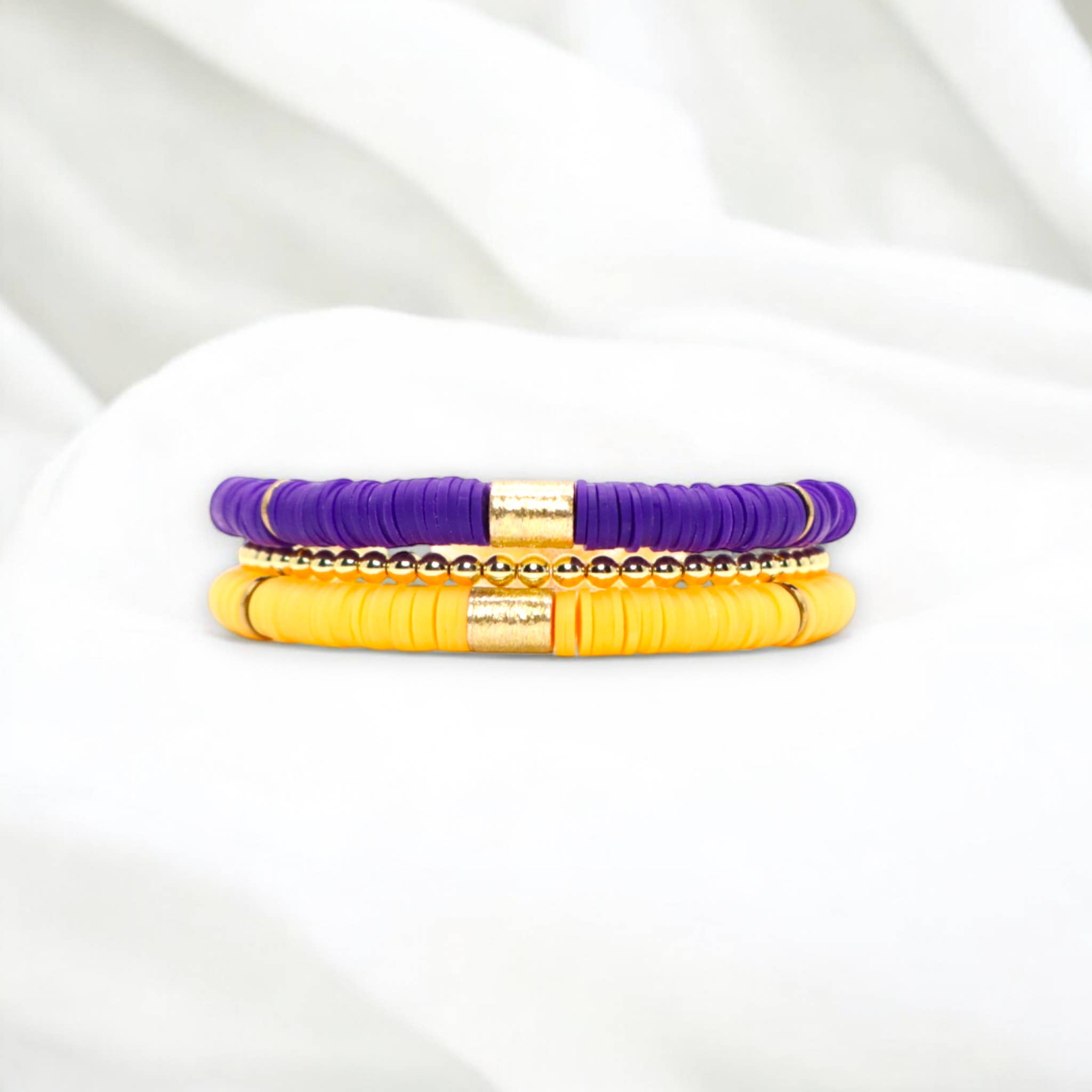 Gold Purple Game Day Bracelet Stack
