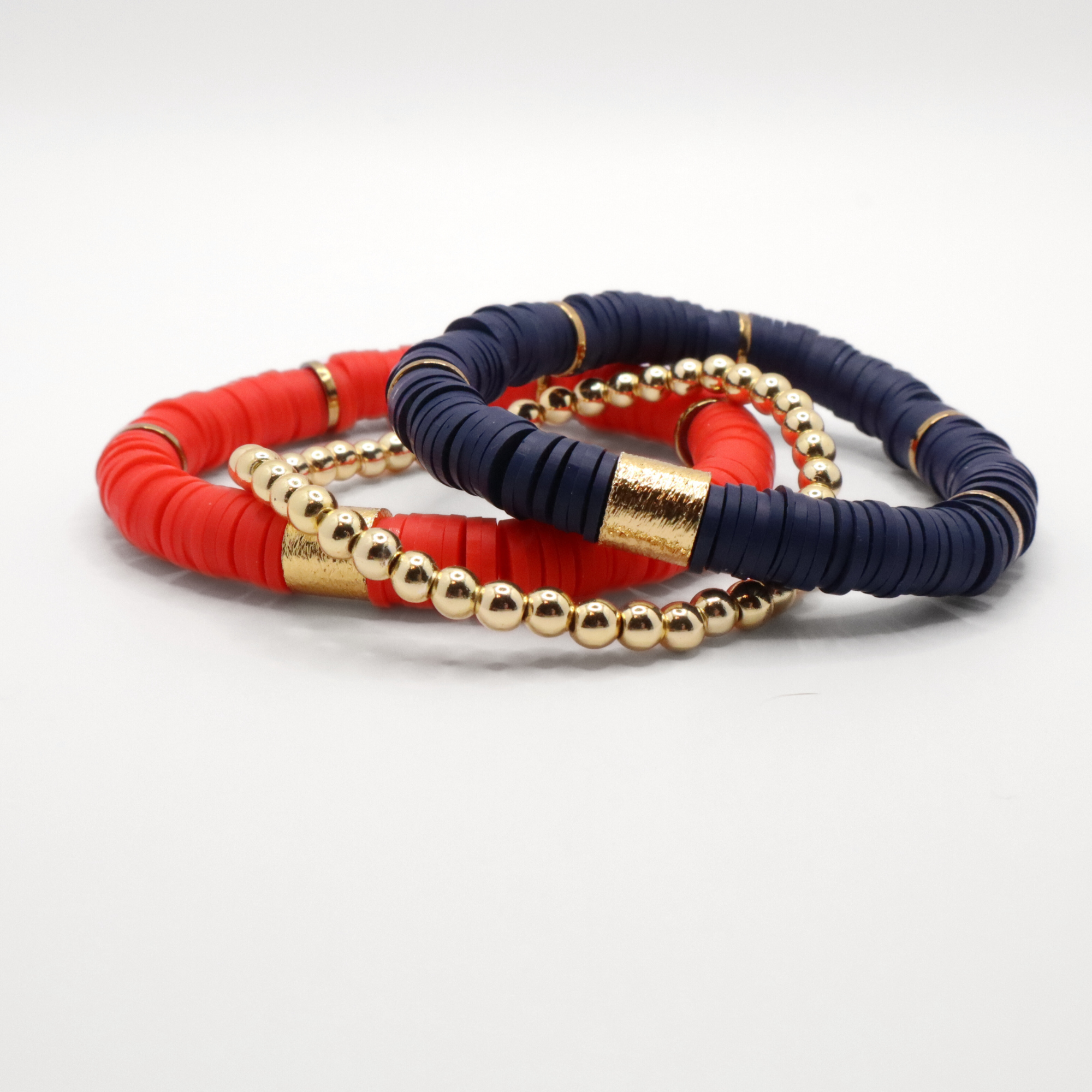 Navy Blue and Red Game Day Bracelet Stack