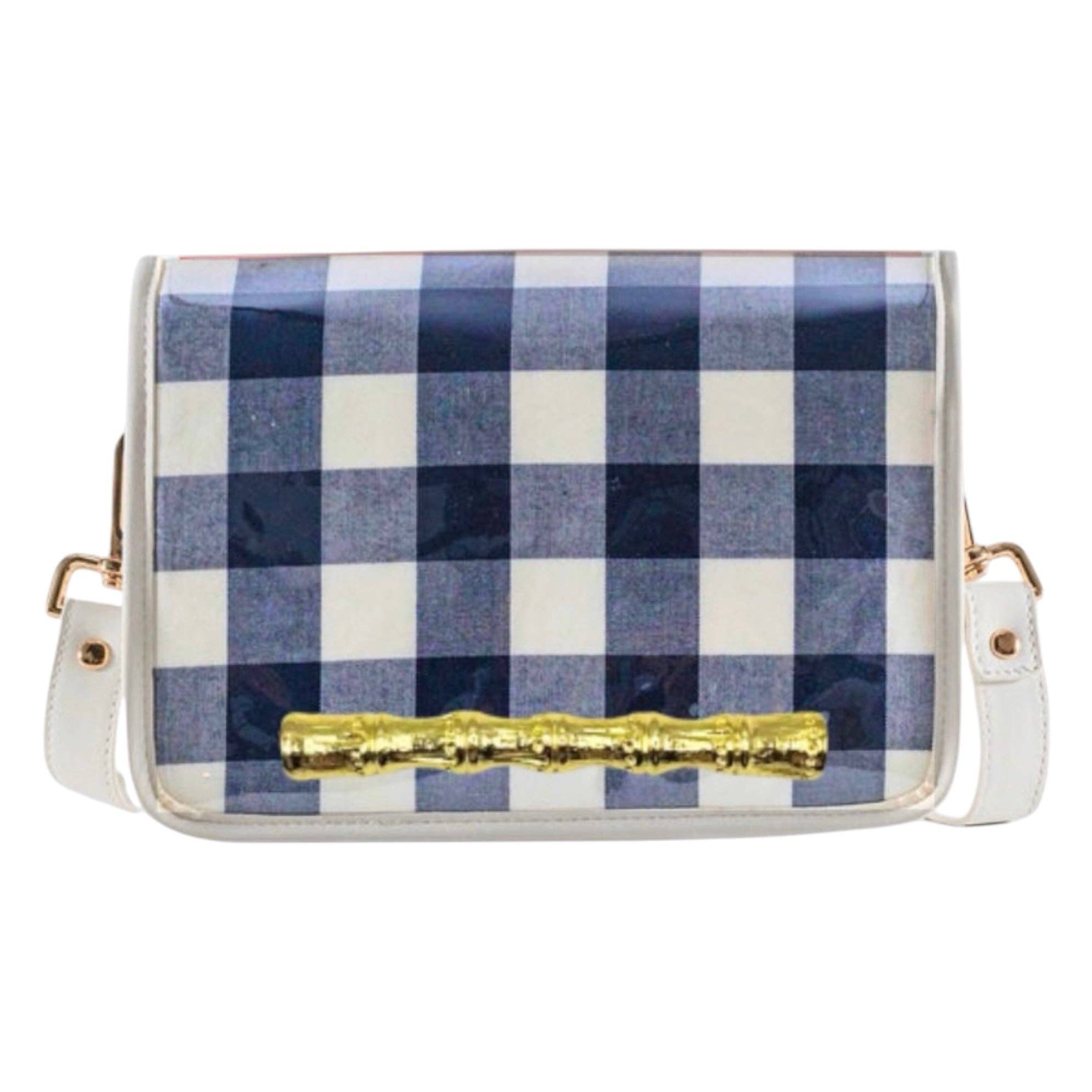 Navy Buffalo Clear Stadium Bag with Gold Bamboo Stick