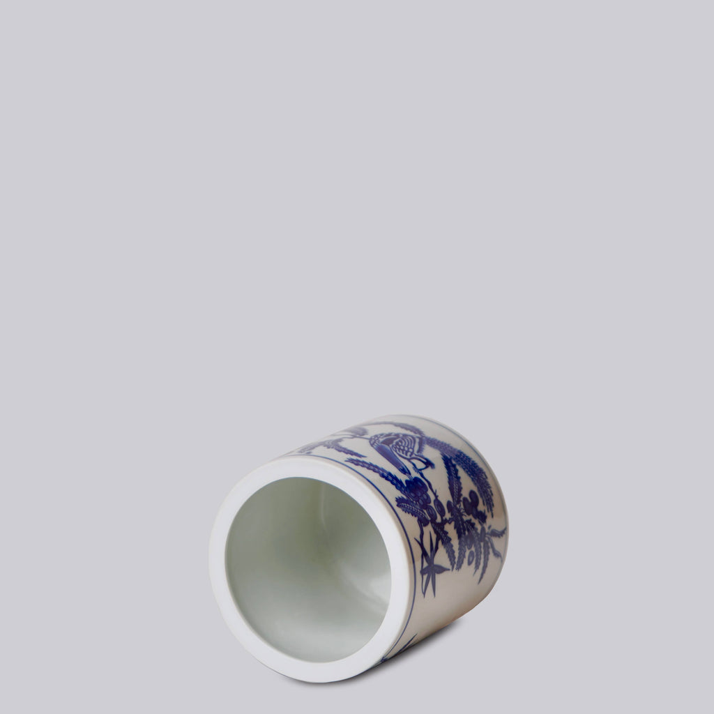Small Cachepot -  Blue and White Porcelain Bird and Flower