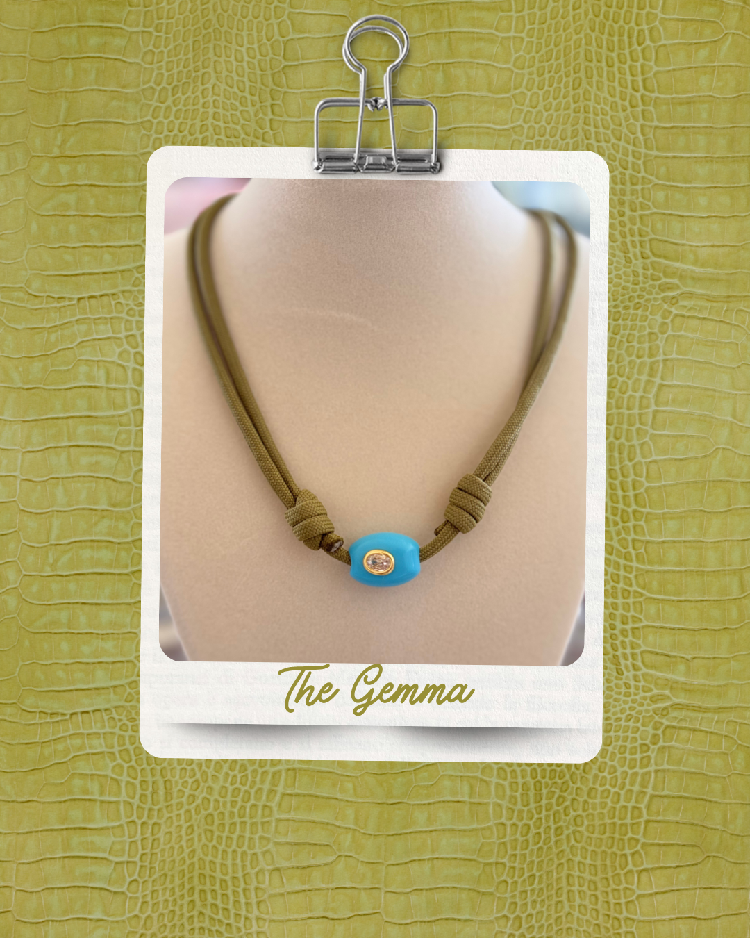 The Gemma - Green Cord + Turquoise gemstone