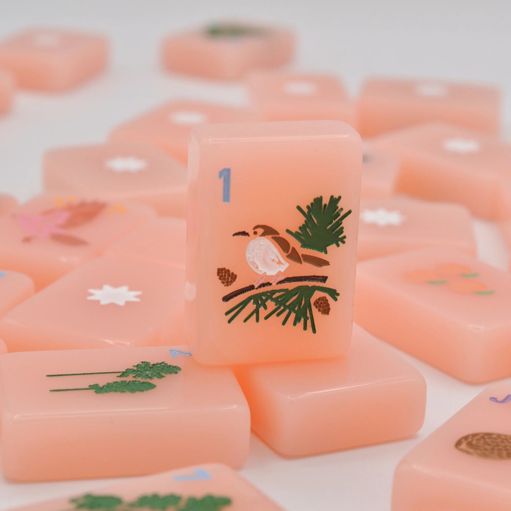 Mahjong Tile Set - Middle and Main Peach and Pine Tiles - A Georgia Inspired Mahjong Tile Set
