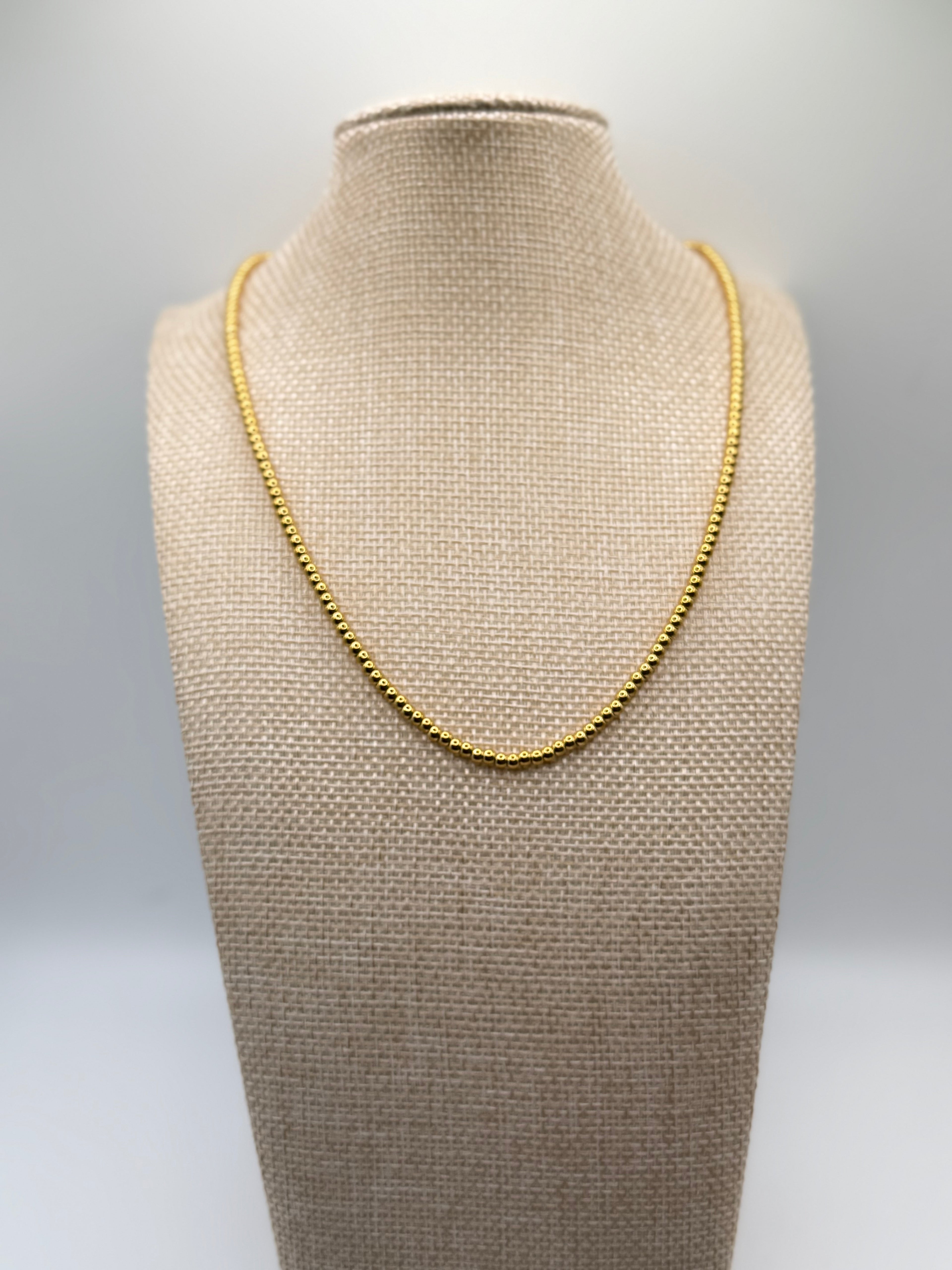 The Cora - 3 mm Gold Beaded Necklace 18K Gold Non Tarnish Water Resistant
