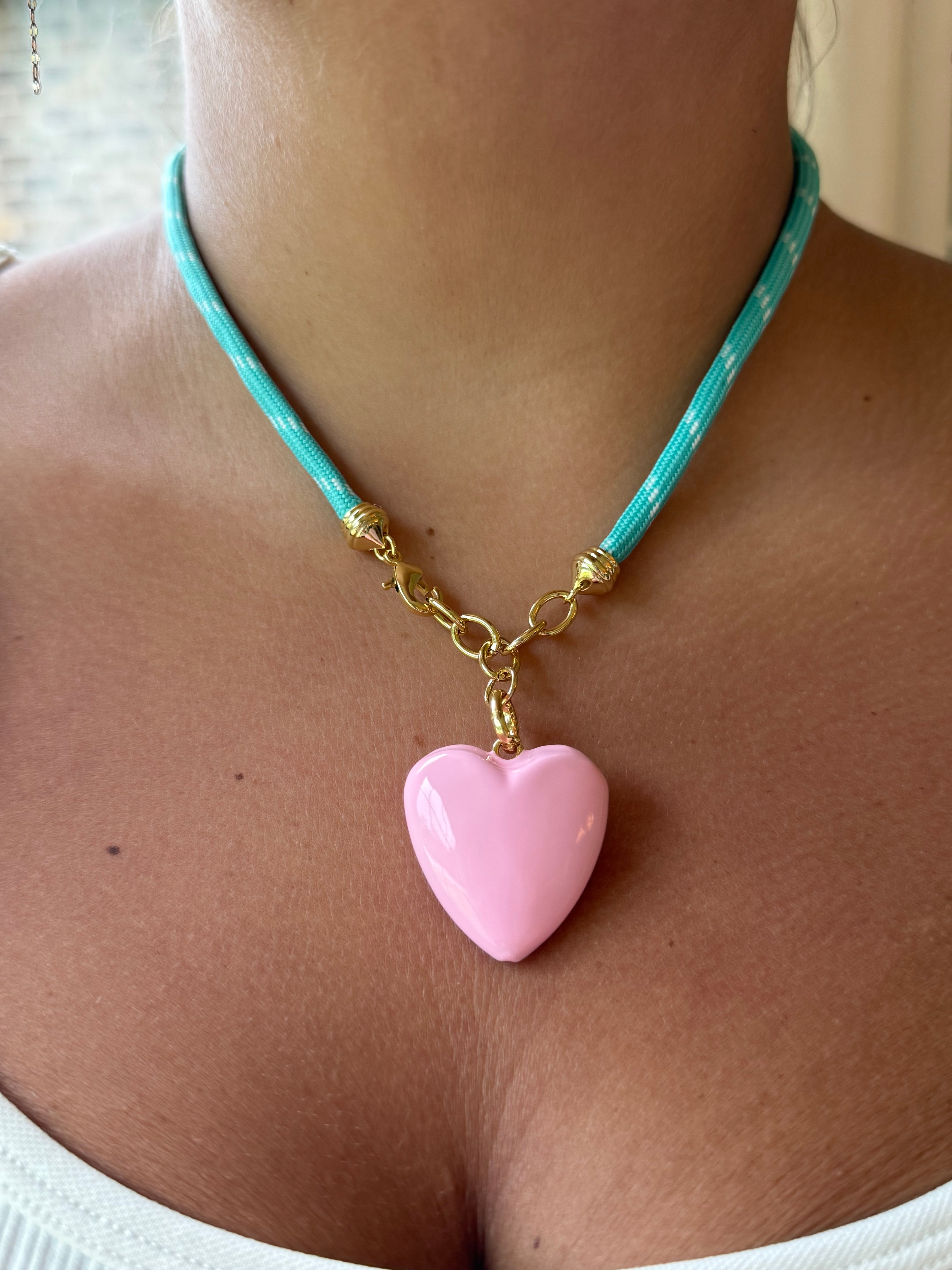 The Chunky Heart - Turquoise Cord/Pink Heart