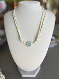 The Gemma - Green Striped Cord + White/Turquoise Enamel Stone