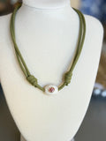 The Gemma - Green Cord + White/Pink Enamel Stone