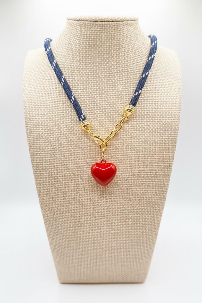American Girl - Navy Blue Cord + Red Heart