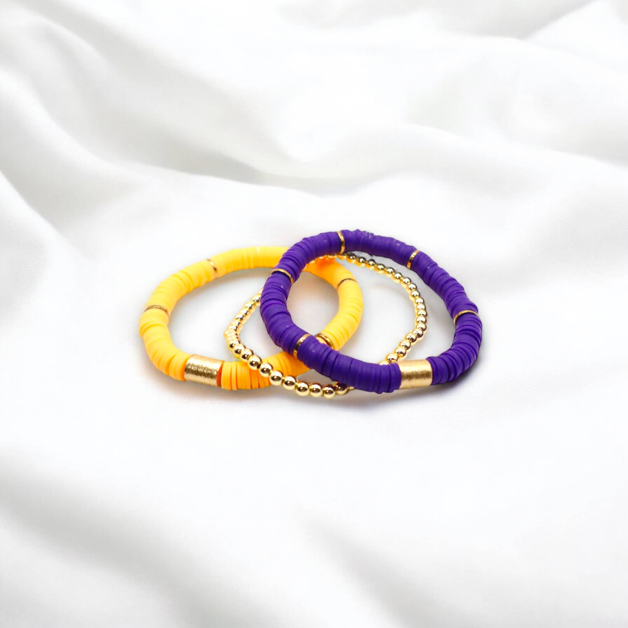 Gold Purple Game Day Bracelet Stack