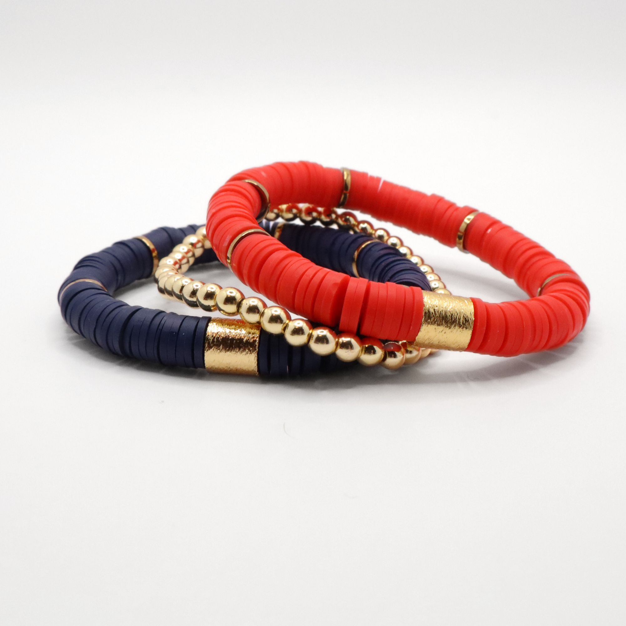 Navy Blue and Red Game Day Bracelet Stack