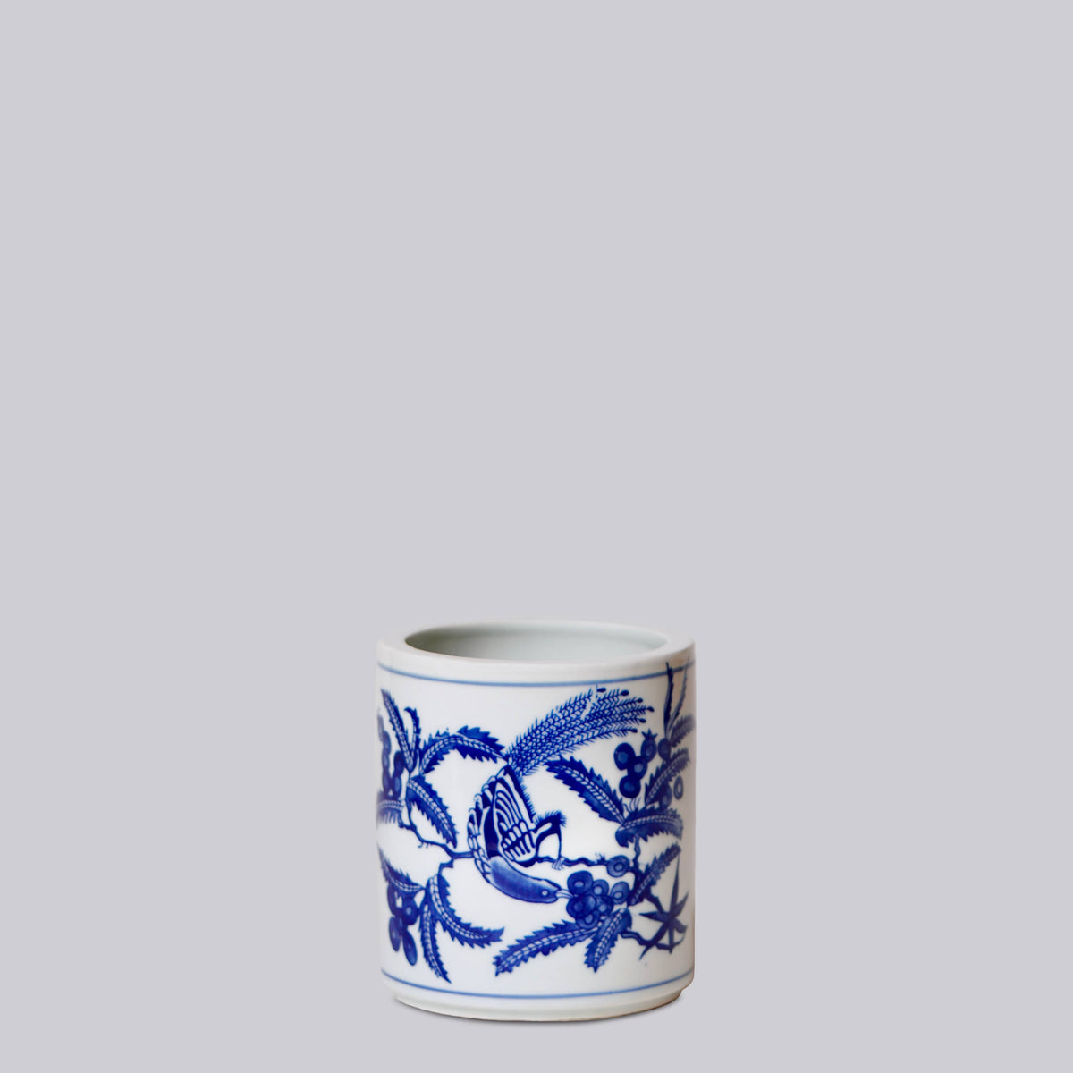 Small Cachepot -  Blue and White Porcelain Bird and Flower
