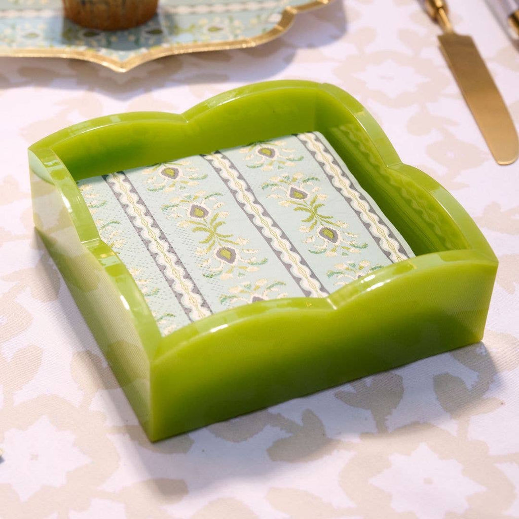 Acrylic Scalloped Cocktail Napkin Holder - Glossy Green
