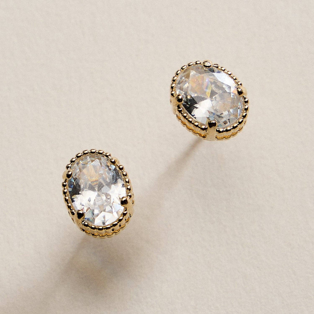 Bessie - Oval CZ Stud Earrings- 18k Gold Filled
