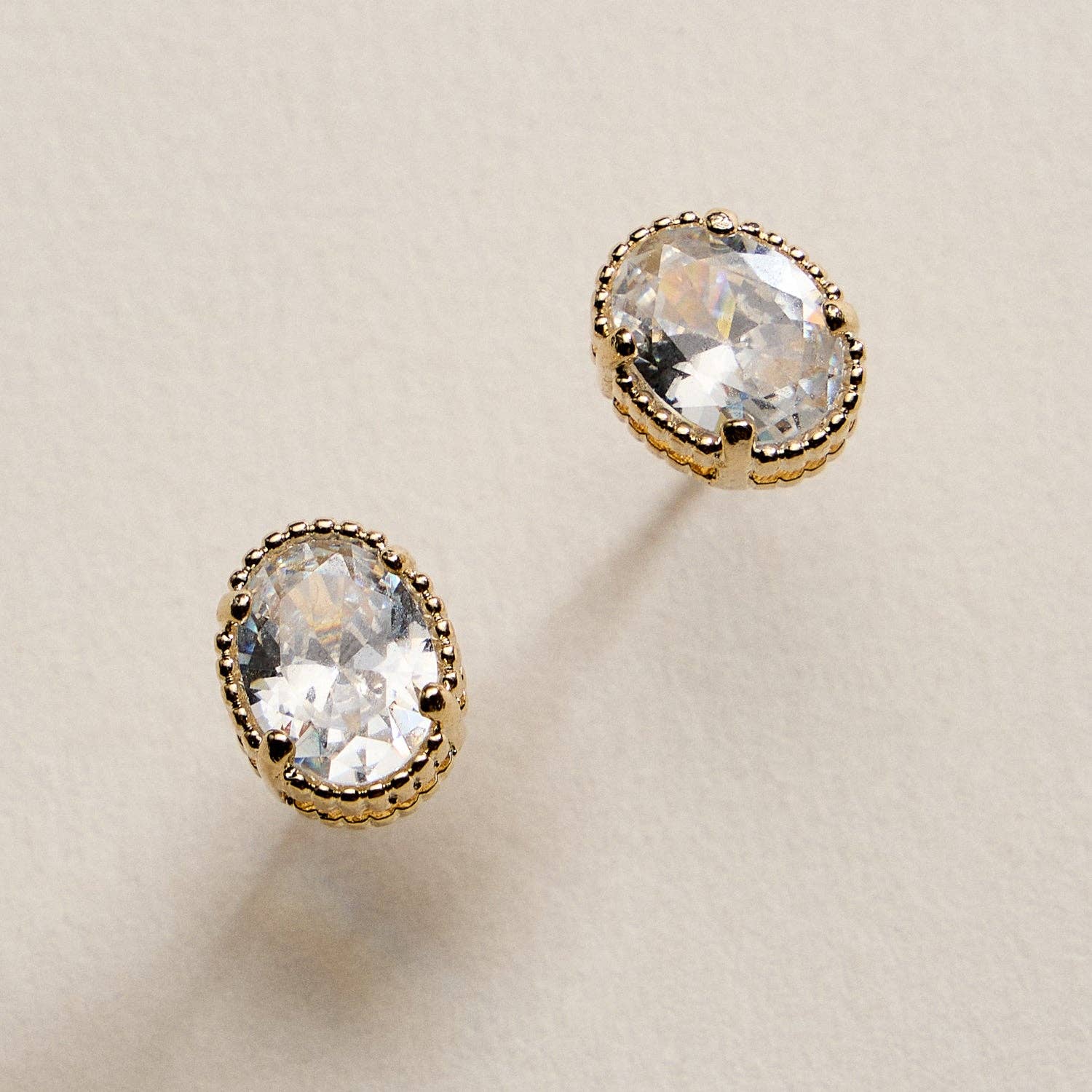 Bessie - Oval CZ Stud Earrings- 18k Gold Filled