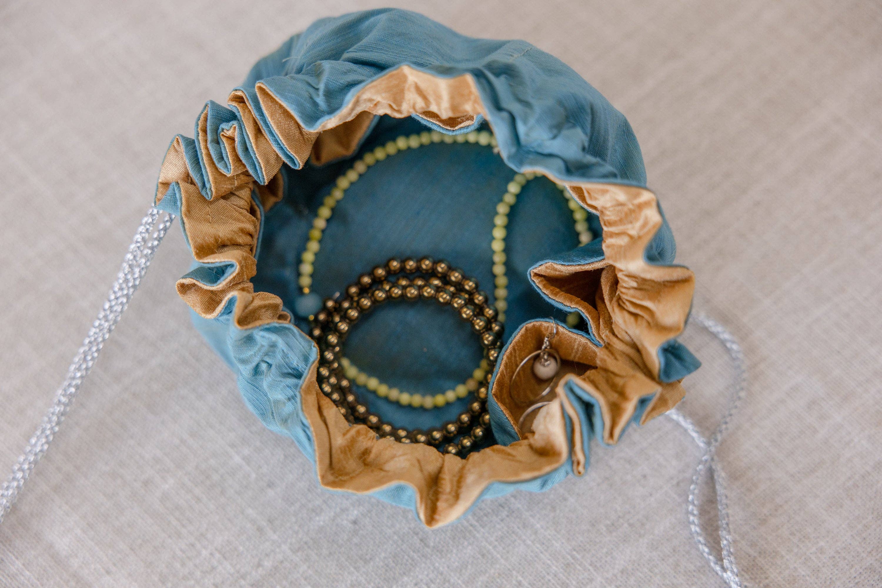 Travel Jewelry Bag- Small -Aegan Blue with Champagne Lining