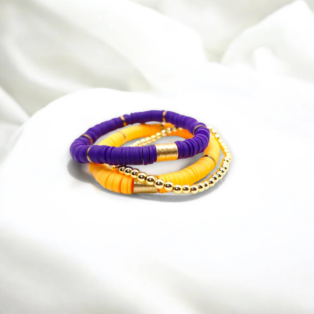 Gold Purple Game Day Bracelet Stack
