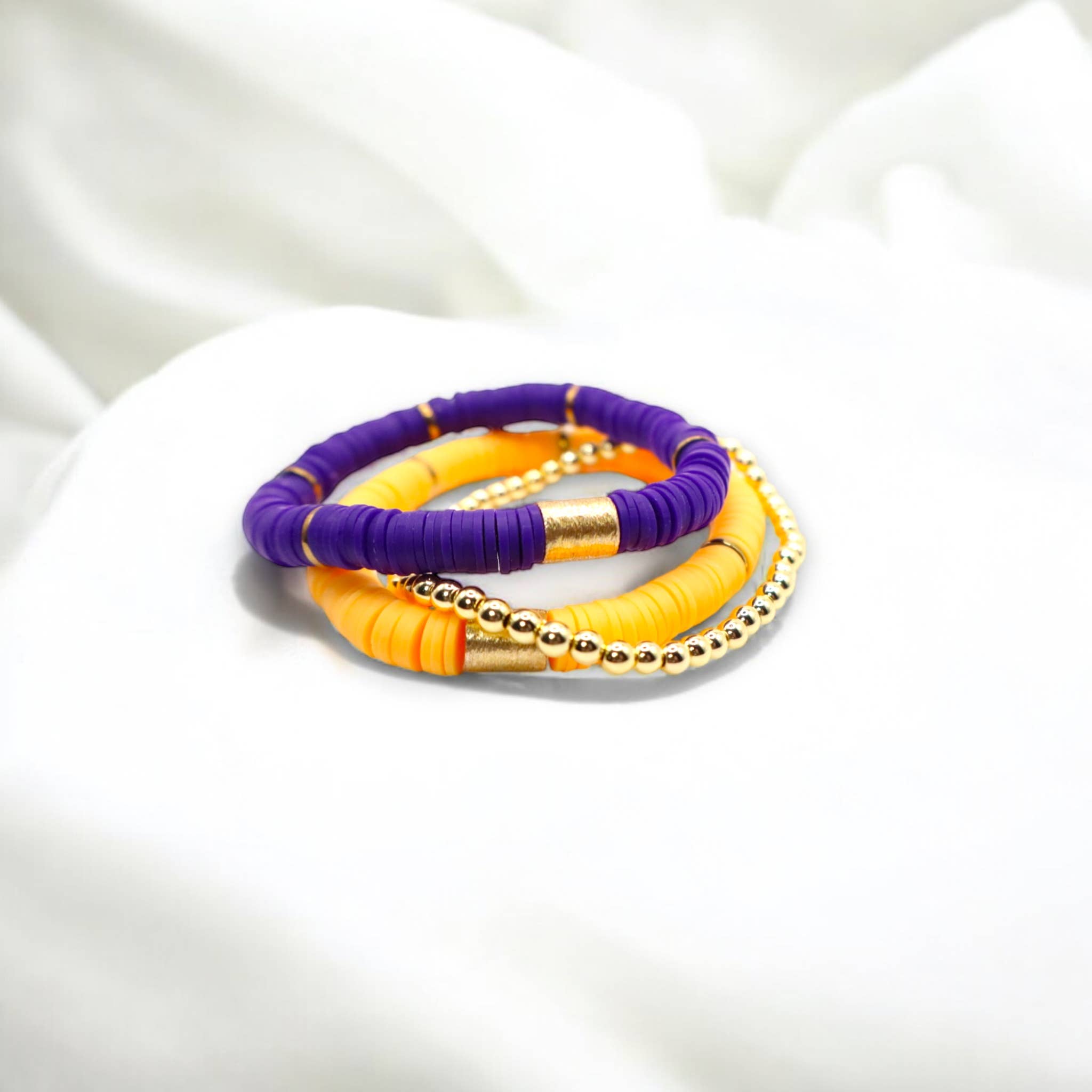 Gold Purple Game Day Bracelet Stack