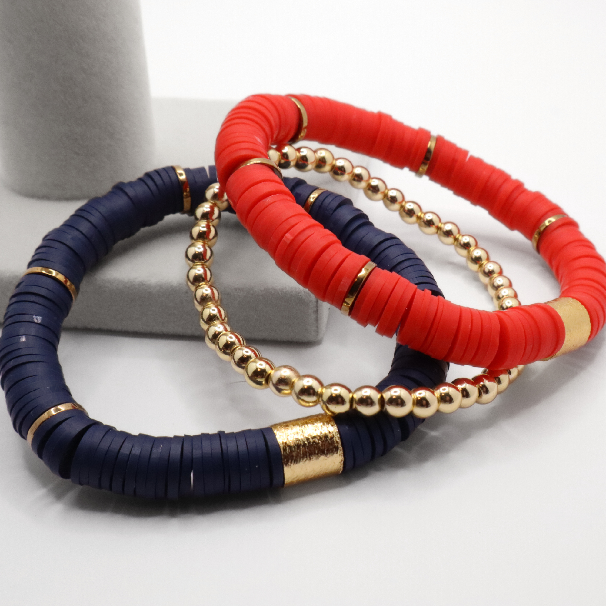 Navy Blue and Red Game Day Bracelet Stack