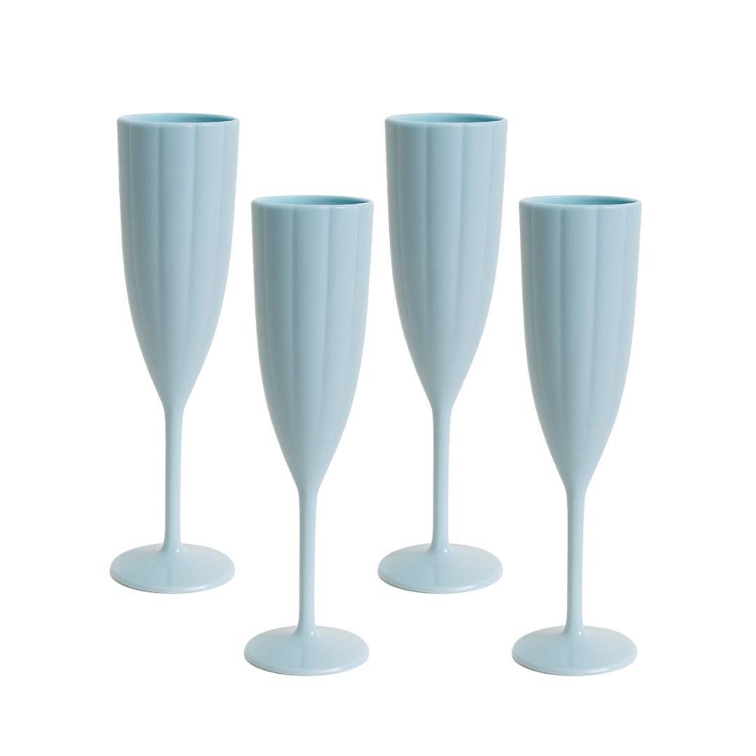 Scalloped Acrylic Champagne Flutes, Blue (Set of 4)
