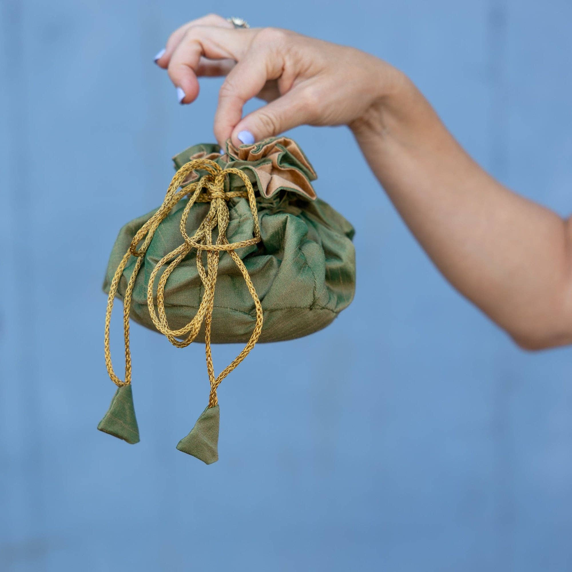 Travel Jewelry Bag- Medium - Moss with Champagne Lining